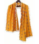 Pure Khadi Mustured stole or Dupatta with Off White Tassel Lace