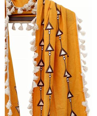 Pure Khadi Mustured stole or Dupatta with Off White Tassel Lace 2