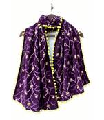 Purple Khadi Dupatta or stole With Yellow Pompom