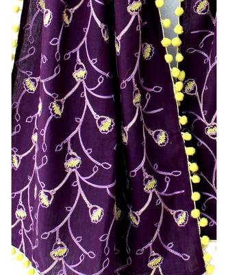 Purple Khadi Dupatta or stole With Yellow Pompom 2