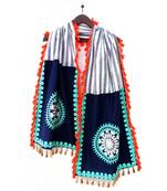 Lining Khadi Stole With Naby Blue Panels both sides