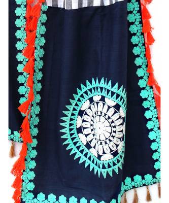 Lining Khadi Stole With Naby Blue Panels both sides 2