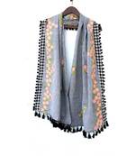 Pure Khadi Gray Chex Border Embroidered Dupatta or stole