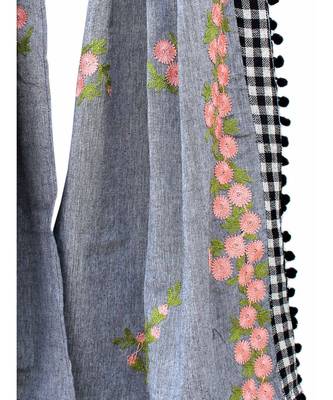 Pure Khadi Gray Chex Border Embroidered Dupatta or stole 2