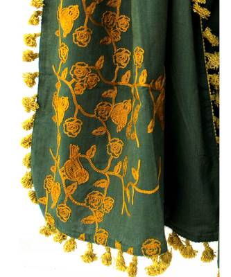 Pure khadi Embroidered Green Dupatta With Dazzling cotton lace 2