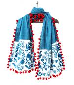 100% pure khadi makhi panel rama dupatta with big pom pom lace.