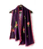 pure khadi purple floral bunch dupatta with tomato pom pom