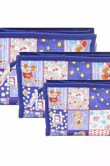 atorakushon   Imported Fabric blue Multipurpose MakeUp  Cosmetic pouch set of 3