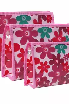 atorakushon   Pink Fabric Multipurpose Make Up Pouch Cosmetic pouch set of 3