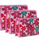 atorakushon   Pink Fabric Multipurpose Make Up Pouch Cosmetic pouch set of 3