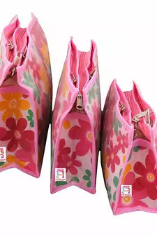 atorakushon   Pink Fabric Multipurpose Make Up Pouch Cosmetic pouch set of 3