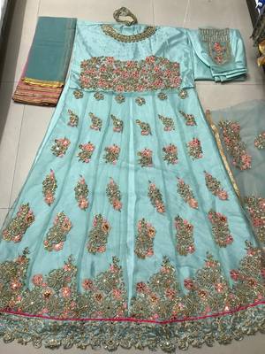 Sky-blue embroidered santoon salwar 2