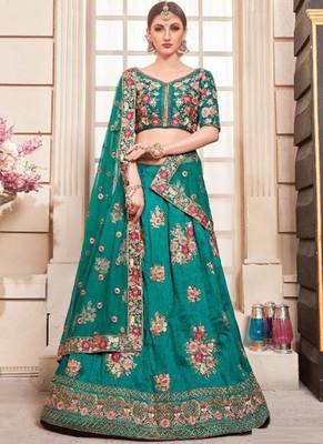 Green Plain
 Silk Unstitched Lehenga 1