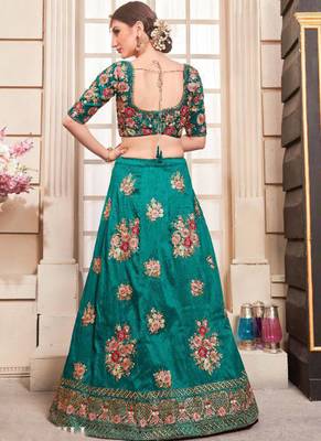Green Plain
 Silk Unstitched Lehenga 2