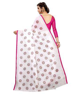 Women   s Pure Heavy Linen Cotton Designer Saree with Printed Butaa 3