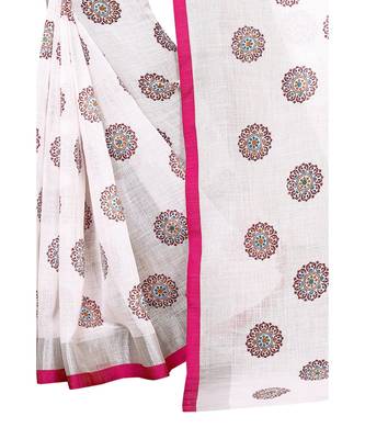 Women   s Pure Heavy Linen Cotton Designer Saree with Printed Butaa 4