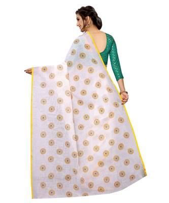 Women   s Pure Heavy Linen Cotton Designer Saree with Printed Butaa 3
