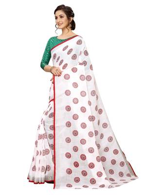 Women   s Pure Heavy Linen Cotton Designer Saree with Printed Butaa 2