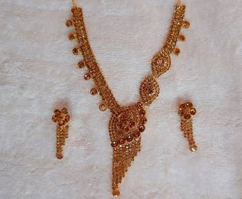 Traditional AD Zircon Stone Golden Gold Plated Fancy Stylish Party Wear Wedding necklace earring mangtika set 1