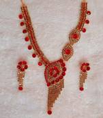 Traditional AD Zircon Stone Green and Red Fancy Stylish Party Wear Wedding necklace earring mangtika set