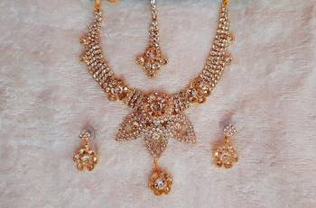 Traditional AD Zircon Stone Gold Plated White Fancy Stylish Party Wear Wedding necklace earring mangtika set 1