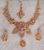 Traditional AD Zircon Stone Gold Plated White Fancy Stylish Party Wear Wedding necklace earring mangtika set