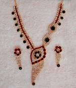 Traditional AD Zircon Stone Green and Red Multicolour Fancy Stylish Party Wear Wedding necklace earring set