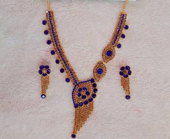 Traditional AD Zircon Stone Blue Fancy Stylish Party Wear Wedding necklace earring set 1