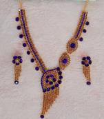 Traditional AD Zircon Stone Blue Fancy Stylish Party Wear Wedding necklace earring set