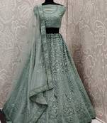 Green Plain Net Unstitched Lehenga