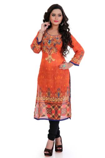 Orange Georgette Digital Printed Kurti