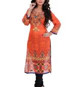 Orange Georgette Digital Printed Kurti