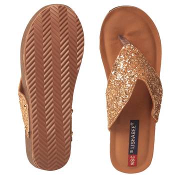 women Synthetic Gold Sandals 5