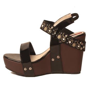 women Synthetic Black Wedges 3