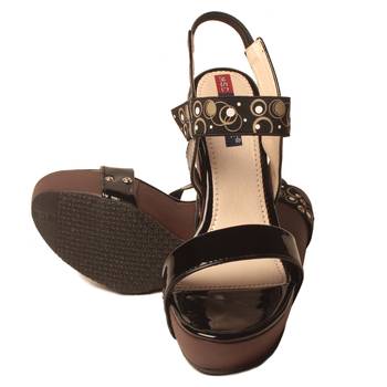 women Synthetic Black Wedges 5