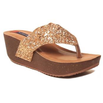 women Synthetic Gold Sandals 1