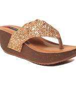 women Synthetic Gold Sandals