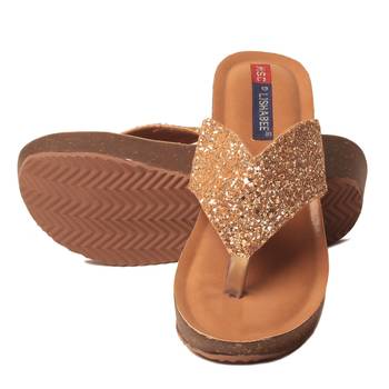 women Synthetic Gold Sandals 5
