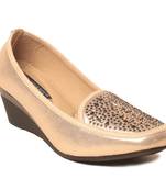 women Synthetic Gold Shoes