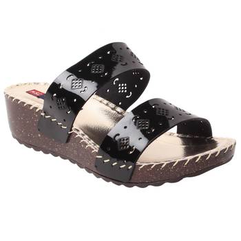 women Black Synthetic leather Wedges 1