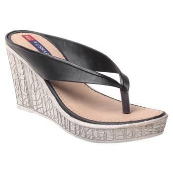 women Black Synthetic leather Wedges 1