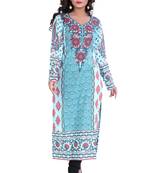Aqua Cambric Cotton Printed Kurti