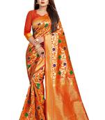 Orange Woven Banarasi Saree With Blouse