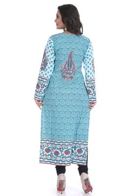 Aqua Cambric Cotton Printed Kurti 2
