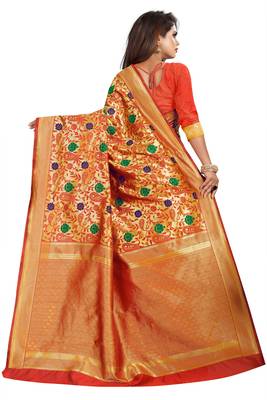 Red Woven Banarasi Silk Saree With Blouse 2