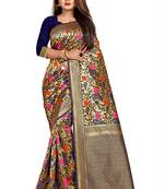 Dark Blue Woven Banarasi Silk Saree With Blouse
