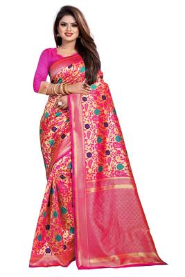 Pink Woven Banarasi Silk Saree With Blouse 1