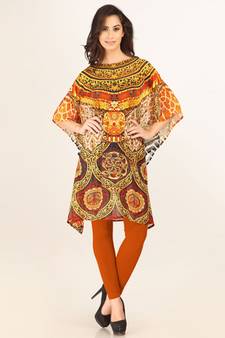 Multi Colour Georgette Round Neck Kaftan