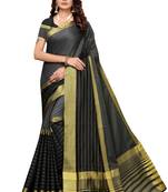 Black Printed Cotton Silk Saree With Blouse