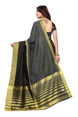 Black Printed Cotton Silk Saree With Blouse 3